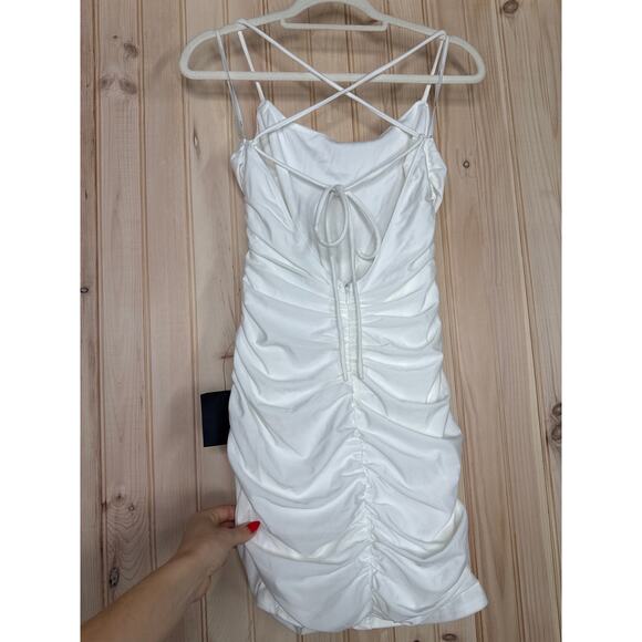 NWT Lulus Confident Allure White Ruched Lace-Up Bodycon Mini Dress Party Size M - Picture 5 of 8